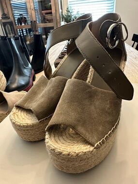 Marc Fisher Olive Suede Espadrille Platform Sandals